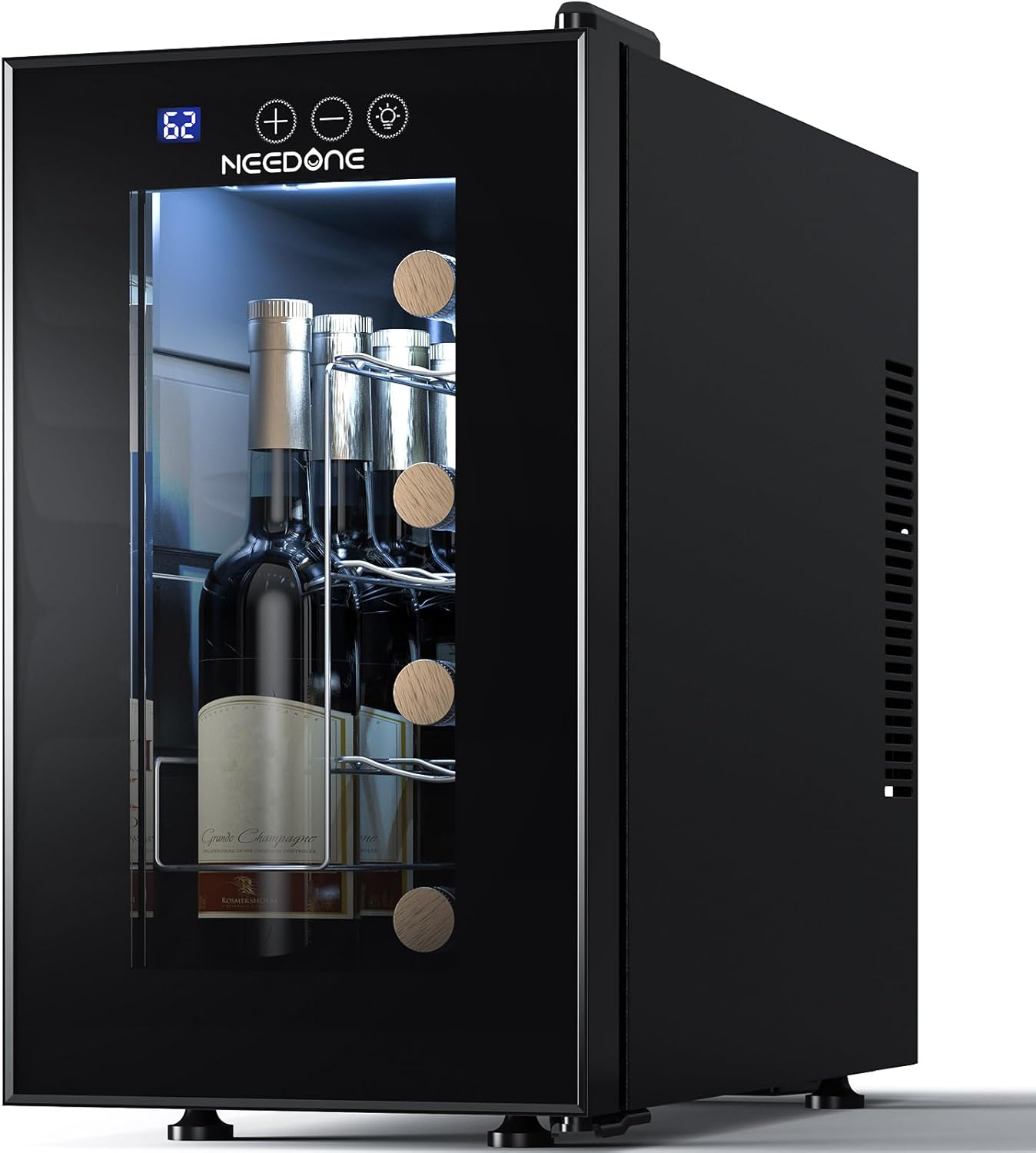 NEEDONE Wine Fridge, 8 Bottle Wine Cooler/Chiller with Wine Rack, Queit Fast Cooling Thermoelectric Wine Cabinet Cellar for Red White Sparkling, Energy Efficient Gifts for Women Men