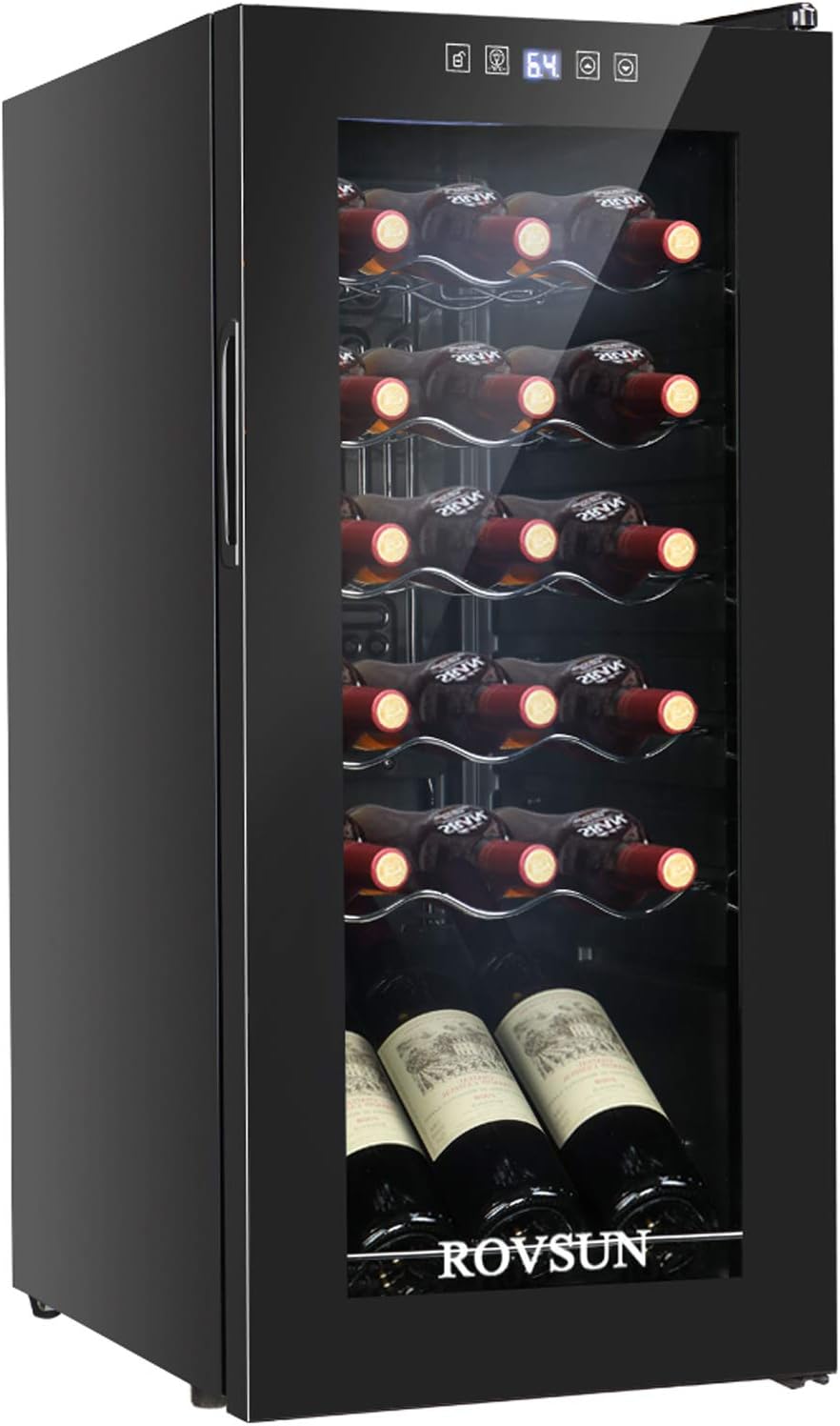 ROVSUN 18 Bottle Wine Fridge, Freestanding Compressor Wine Cooler Refrigerator, Beverage Wine Chiller with Digital Temperature Control  Double-layer Glass Door for Red White Wine, Champagne, Beer