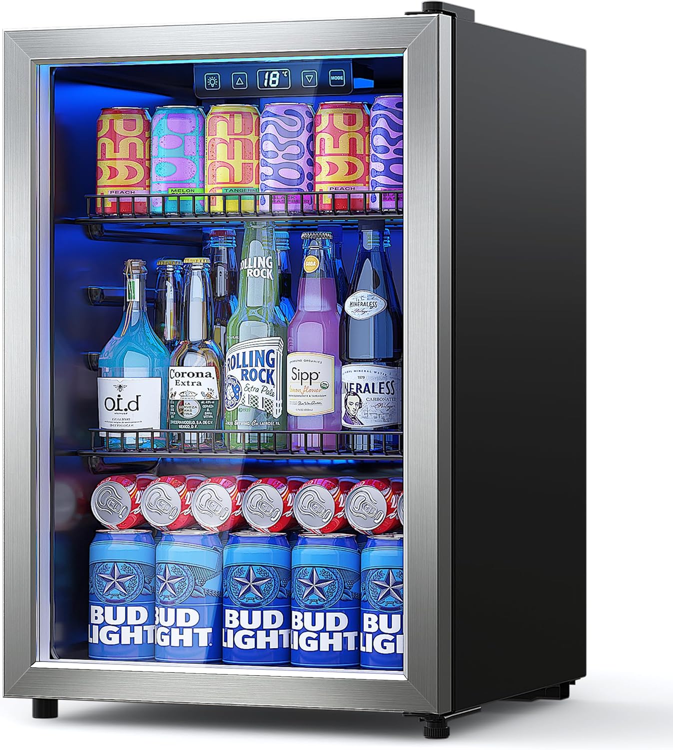 Beverage Refrigerator Cooler-Mini Fridge Freestanding Cooler with Glass Door, Adjustable Shelves  Digital Temperature Display for Drink, Wine or Beer (Silver, 2.47 Cu.Ft)…