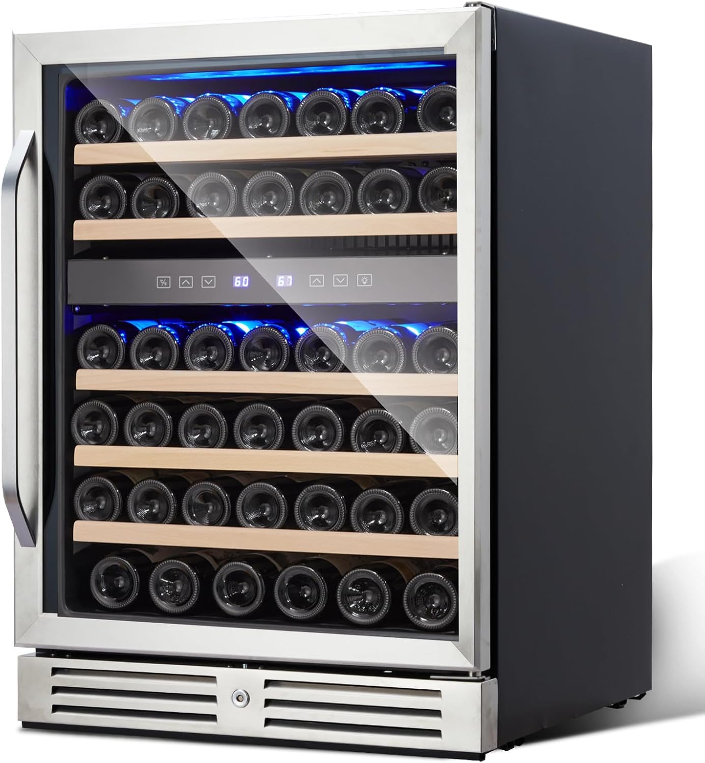 Upgraded 24 Inch Wine Cooler Refrigerator, 46 Bottle Dual Zone Wine Fridge, Built in or Freestanding Wine Cooler with Stainless Steel, Low Noise, Glass Door, Safety Lock, Temperature Memory Function