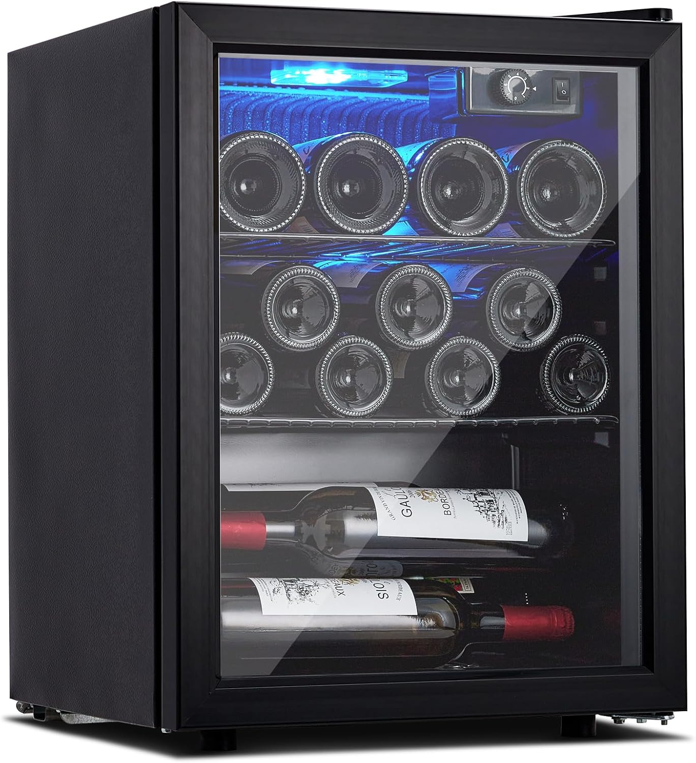 Garvee Wine Fridge 16 Bottle Capacity, Wine Cooler Temperature 7 Levels Adjustable, Temperature Range 40~61°F, Wine Cooler Refrigerator for Red White Wine, Champagne, Beer with Blue Interior Light