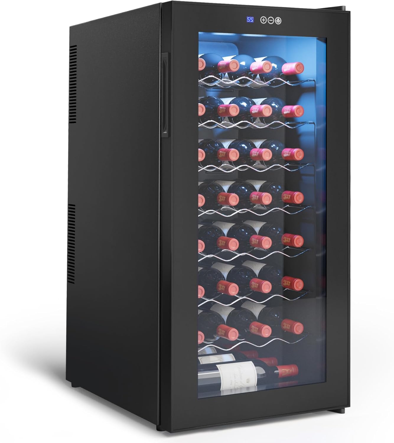 Kerilyn 32 Bottle Wine Fridge, 2.75Cu.Ft./78L Thermoelectric Free Standing Wine Cooler Refrigerator with Interior LED Light, 54°F - 66°F Digital Temperature Control Wine Refrigerator For Red Wine