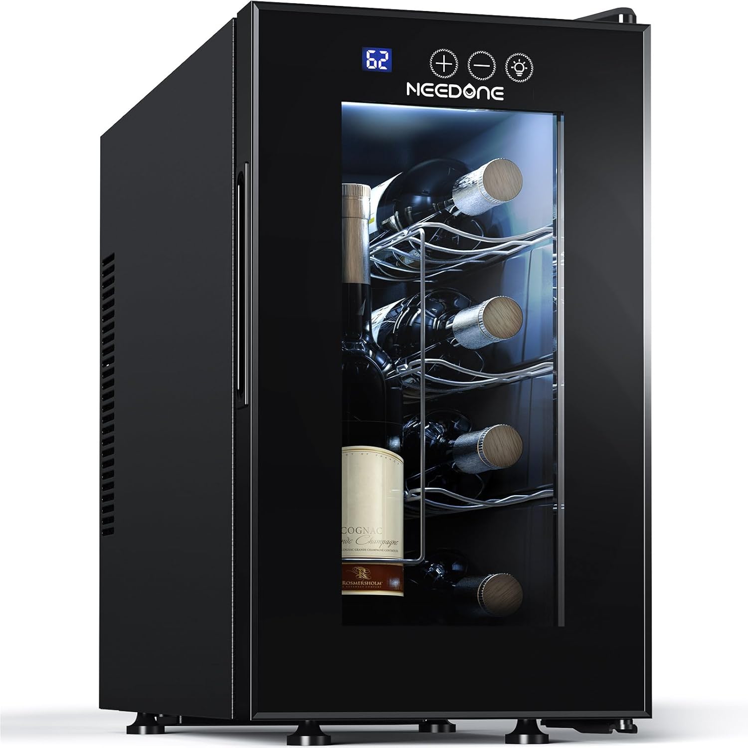 NEEDONE Wine Cooler Fridge, 8 Bottle Wine Chiller with Wine Rack/Lighting, Fast Cooling Thermoelectric Queit Wine Cabinet Cellar for Red White, Energy Efficient Gifts for Women Men