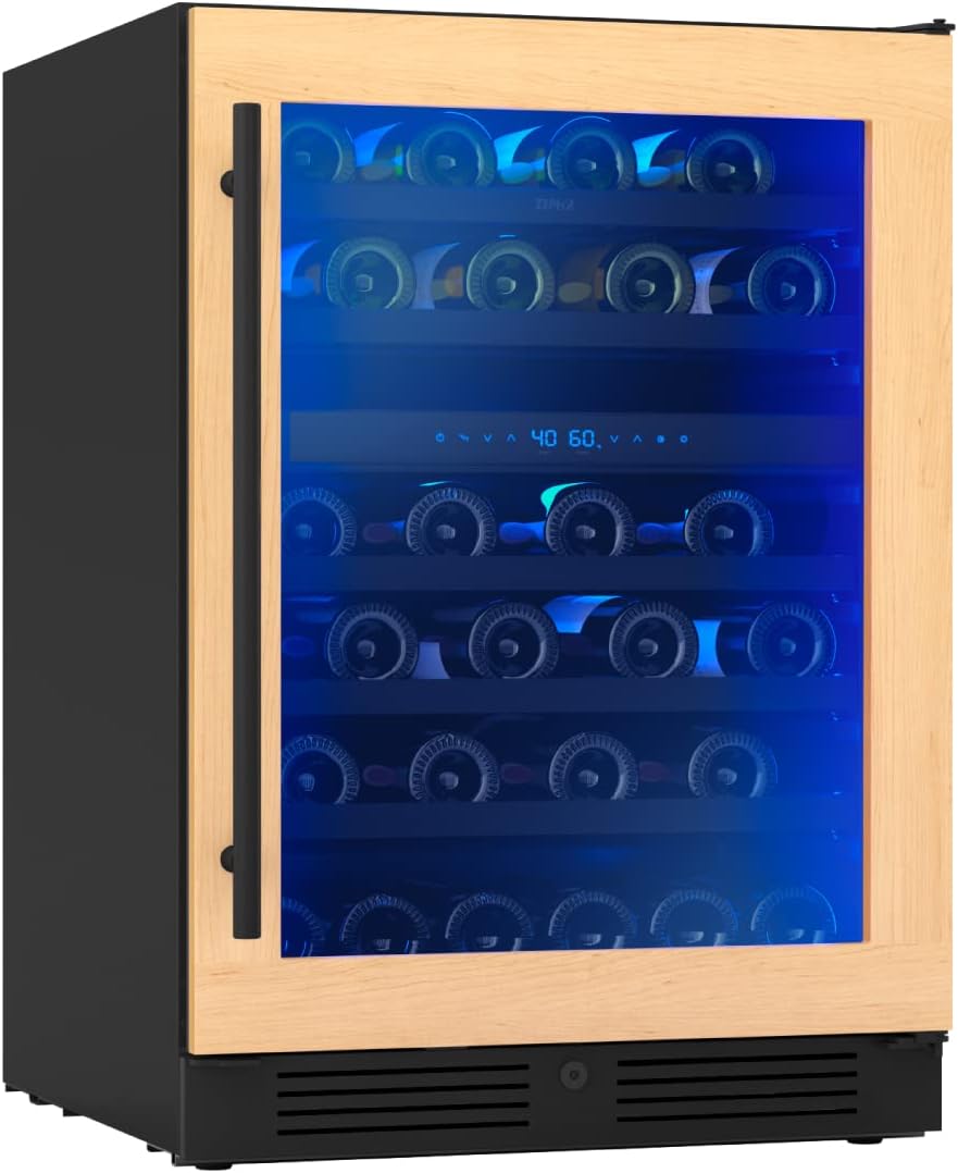 Zephyr Presrv 24 Inch Wine Fridge Dual Zone Panel Ready Under Counter - Wine Cooler Cellars Small Cabinet Wine Refrigerator Home Bar Chiller Freestanding ENERGY Star certified, 45 Bottles