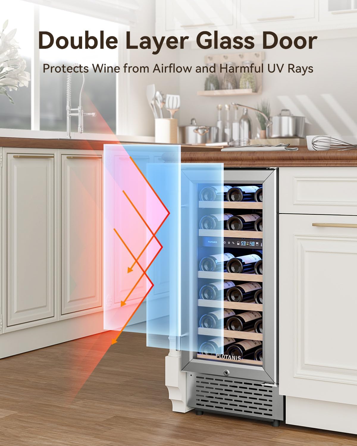 15 Inch Wine Fridge Dual Zone 28 Bottles Under Counter Wine Cooler Refrigerator Built-in or Freestanding with Glass Door Safety Lock