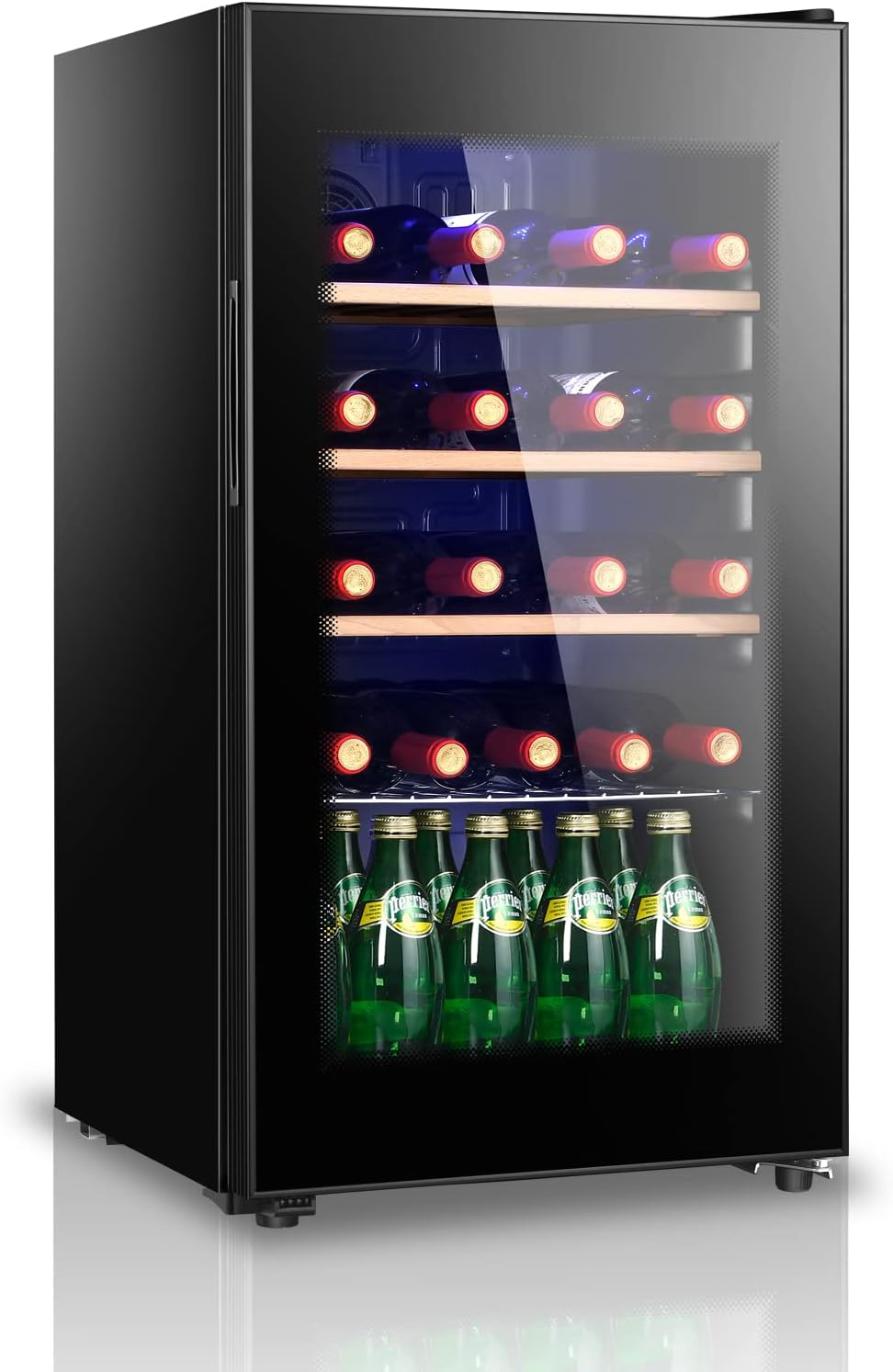 26 Bottle Wine/Beverage Cooler Refrigerator, Freestanding Beverage Refrigerator With Glass Door, 3.4 cu.ft Wine Fridge for Red  White, Temp Control, Ajustable Feet