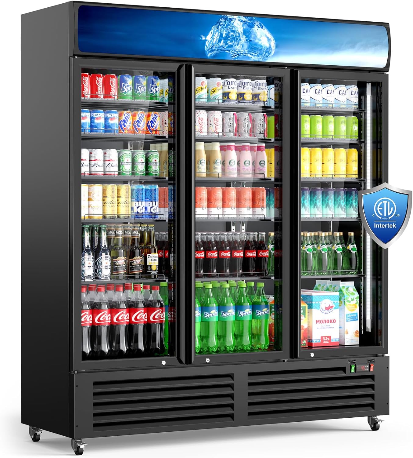 3 Cu Ft Commercial Merchandiser Refrigerator for Beverage,Glass Door Upright Display Fridge with Front LED Light,Large Freestanding Business Cooler for Shop,Restaurant,Apartment,etc