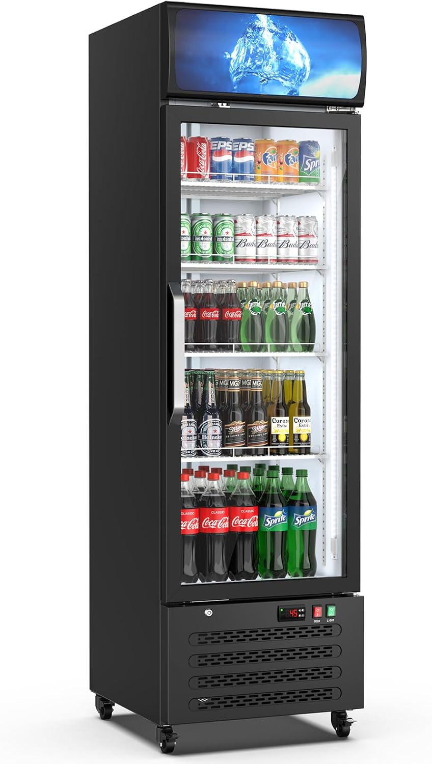 3 Cu Ft Commercial Merchandiser Refrigerator for Beverage,Glass Door Upright Display Fridge with Front LED Light,Large Freestanding Business Cooler for Shop,Restaurant,Apartment,etc