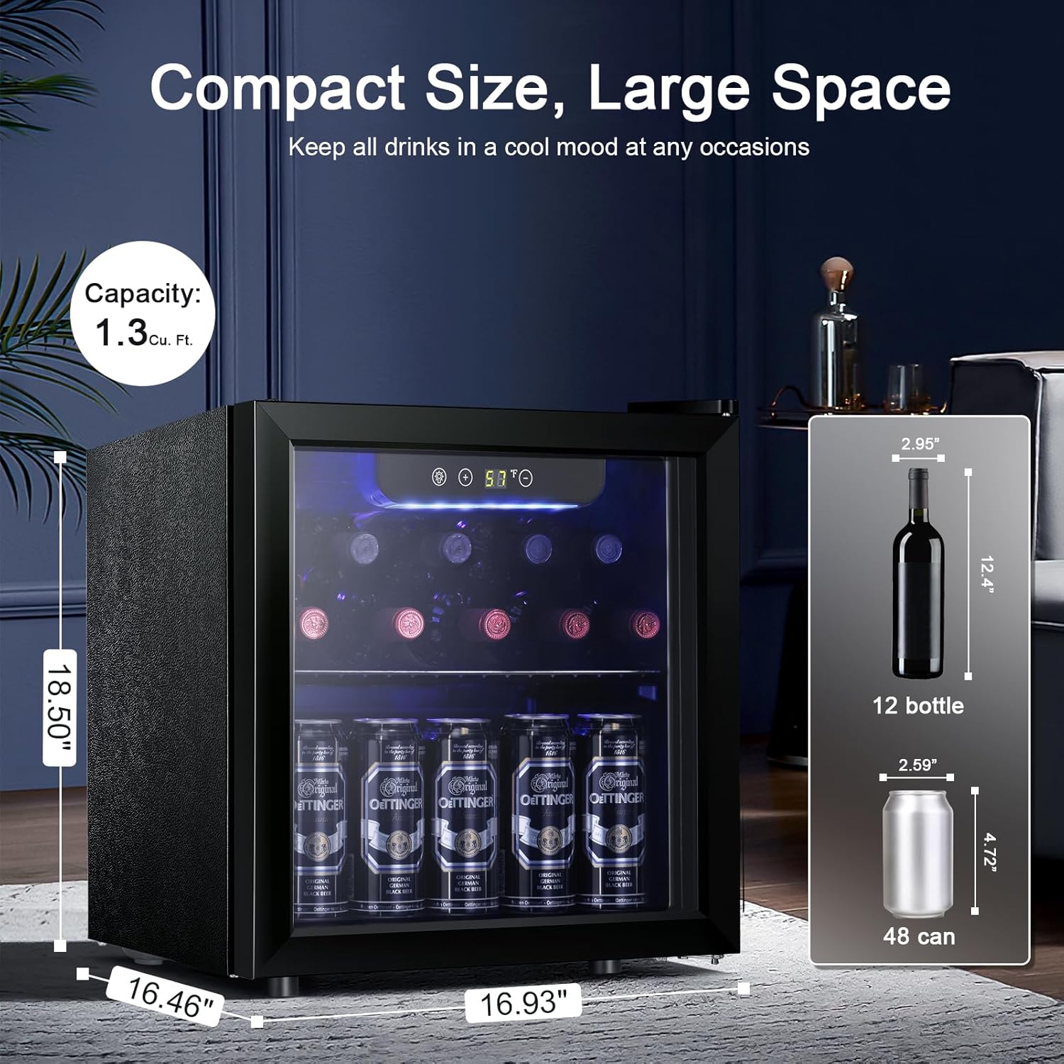 Antarctic Star 12 Bottle Wine Cellar - Mini Beverage Fridge for Wine, 48 Can Small Wine Cooler for Home and Bar, Electronic Temperature Knob Control, 1.3 Cu. Ft.