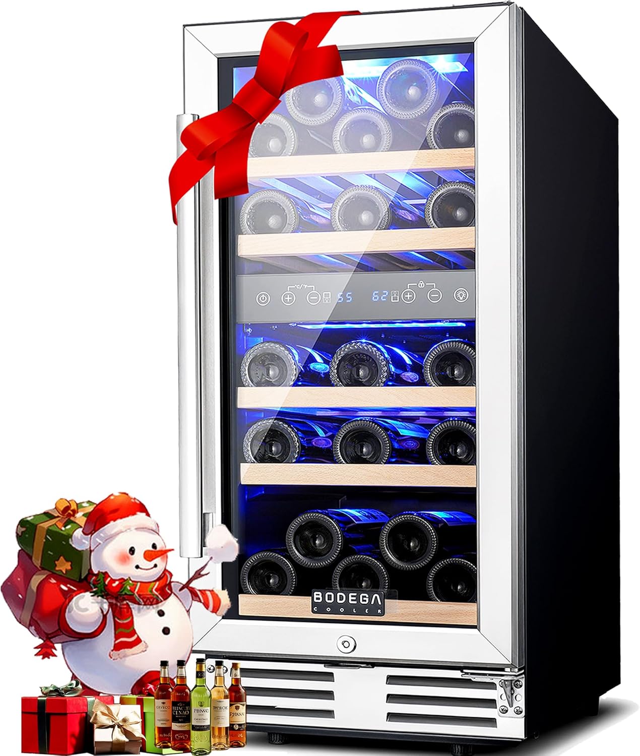 BODEGA 15 Inch Wine Cooler Under Counter, 30 Bottles Dual Zone Wine Fridge, with Double-Layer Glass Door, Temperature Memory and Digital Temperature Control, Built-in or Freestanding