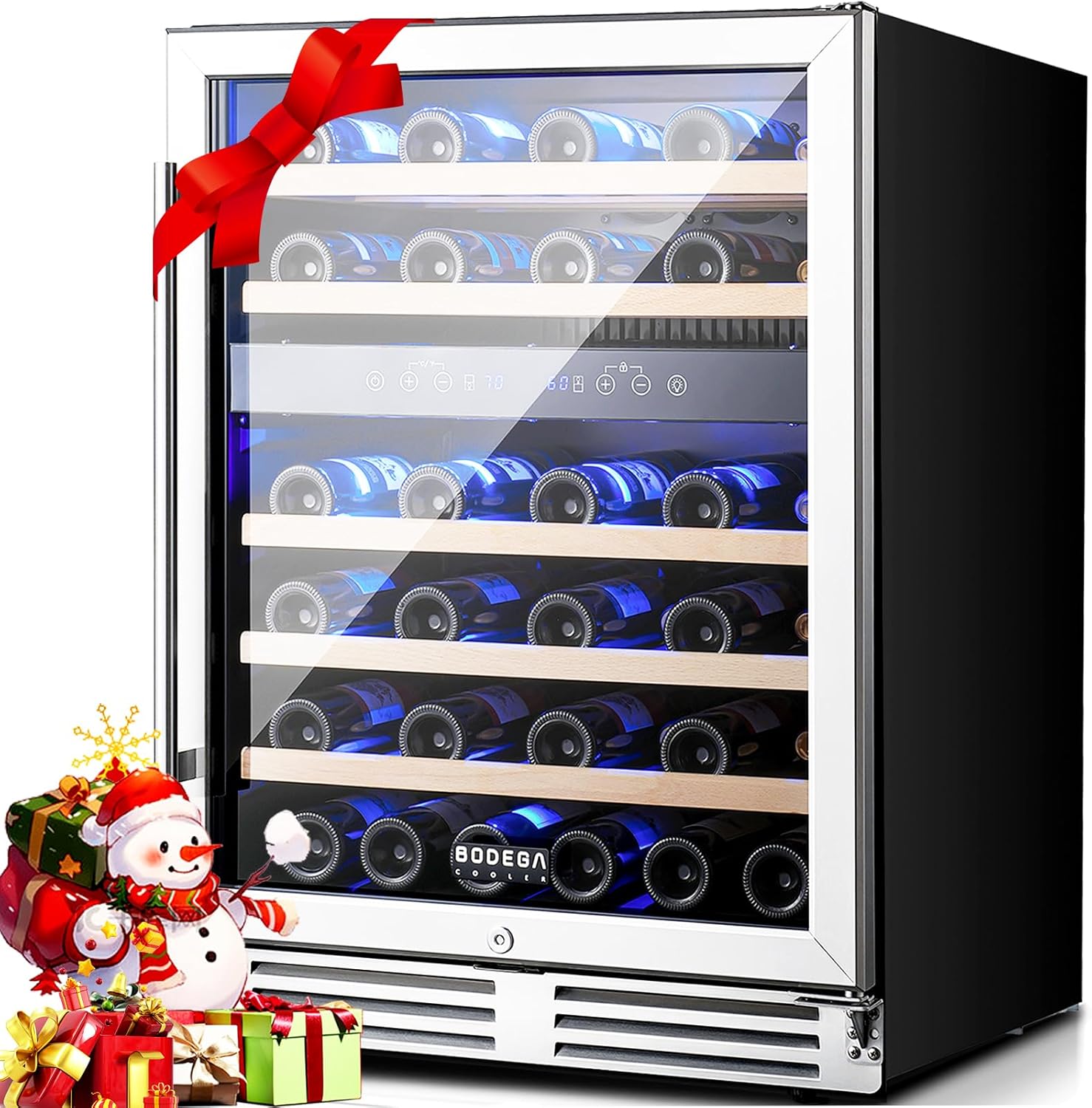 BODEGA 24 Inch Wine Cooler, Wine cooler refrigerator with Double-Layer Glass Door, Dual Zone Wine Fridge with Digital Temperature Control and Temperature Memory, 46 Bottles wine coolers for home.