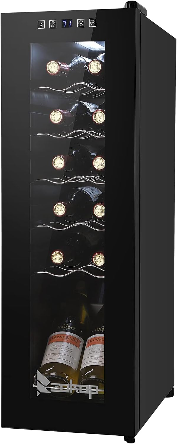 Winado Wine Cooler Refrigerator, 12 Bottle Freestanding Compressor Wine Cooler w/Digital Temp Control, Mini Wine Fridge with Double-Layer Glass Door  Removable Shelves