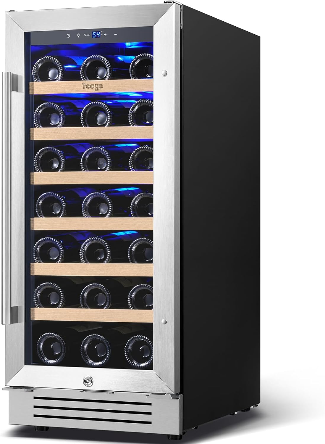 Yeego Wine Fridge - 15 Inch 33 Bottles Wine Cooler 40-65℉ with Glass Door, Wine Refrigerator with Reversible Door Hinge and Safety Lock, Built-in or Freestanding for Home Kitchen Bar