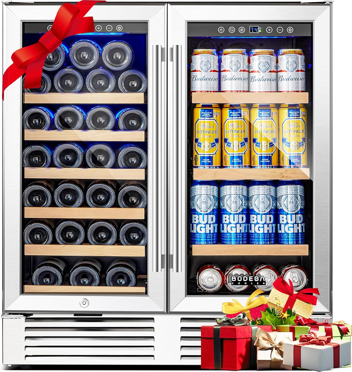 BODEGA 30 Inch Wine and Beverage Refrigerator, Commercial Back Bar Cooler with Digital Touch Control, Dual Zone Wine and Beverage Cooler, Commercial Beverage Refrigerator Holds 31 Bottles and 92 Cans.