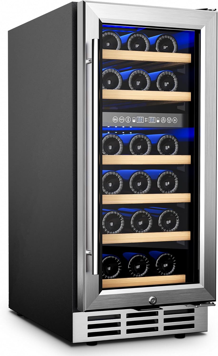 EUHOMY 15 Inch Wine Fridge, Dual Zone Wine Chiller with Digital Temperature Control, Wine Cooler Upgraded Compressor Fits Low Noise, Wine Storage with Double-Layer Glass Door, 33 Bottles.