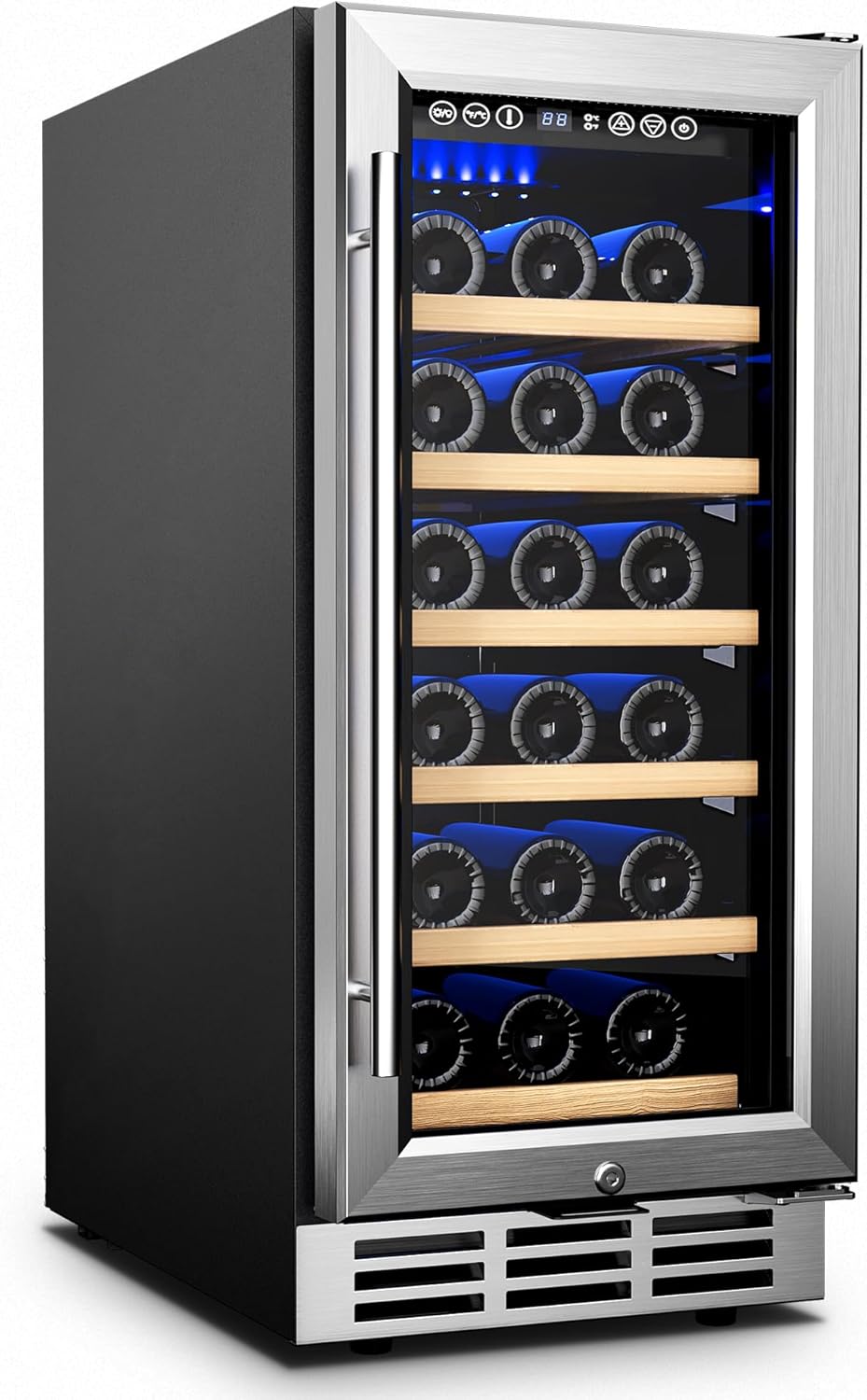 EUHOMY 15 Inch Wine Fridge, Dual Zone Wine Chiller with Digital Temperature Control, Wine Cooler Upgraded Compressor Fits Low Noise, Wine Storage with Double-Layer Glass Door, 33 Bottles.