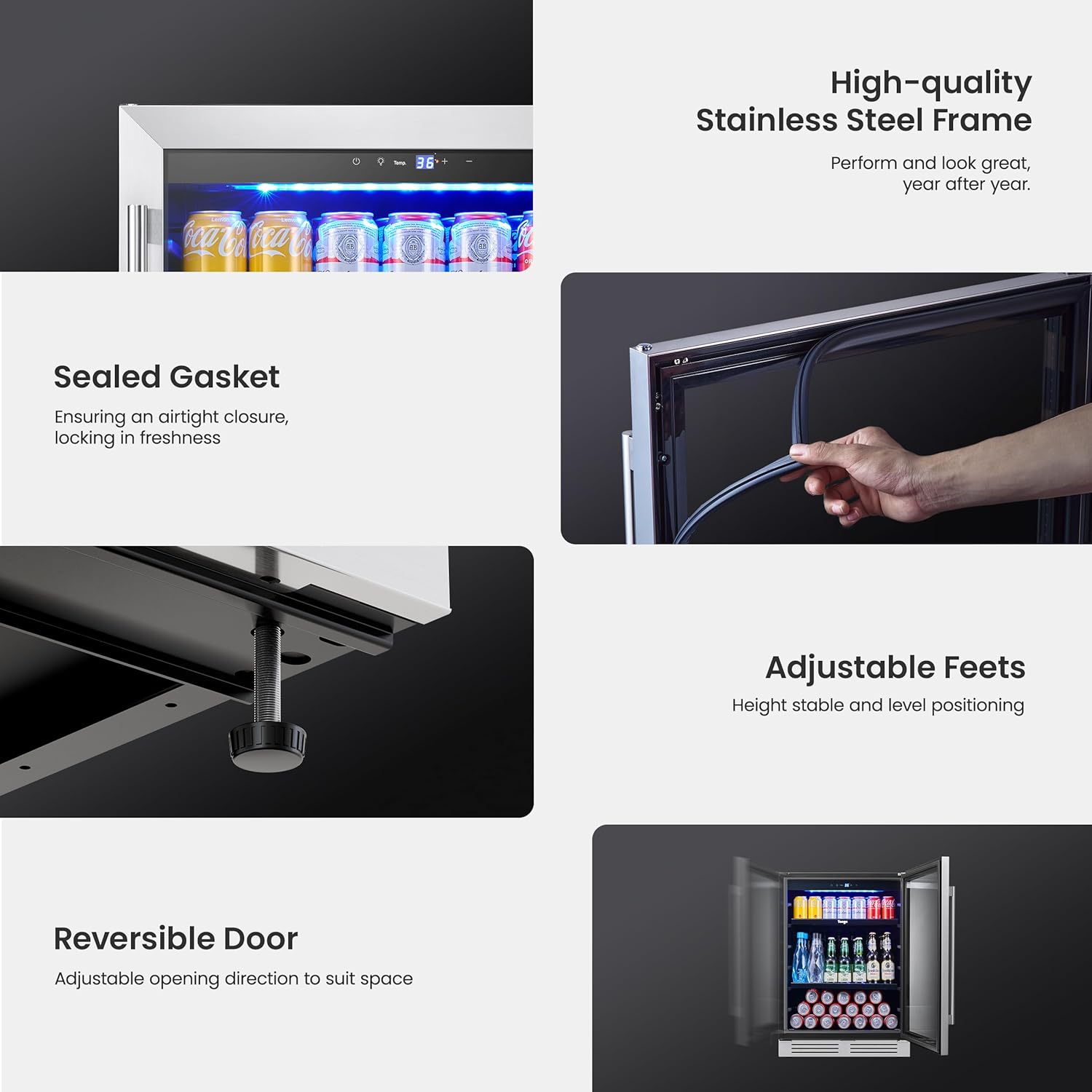 Yeego Wine  Beverage Refrigerator, 24 Inch 60 Cans and 20 Bottles Dual Zone Wine Cooler with Glass Door  Removeable Racks, Built in or Freestanding Under Counter Drink Safety Locks