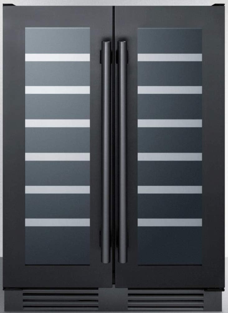 Summit SWC24GKS 24 Dual Zone Wine Cellar with 5.2 cu. ft. or 42 Bottle Capacity Digital Thermostat Stainless Steel Trimmed Wooden Shelves LED Lighting in Black Stainless Steel